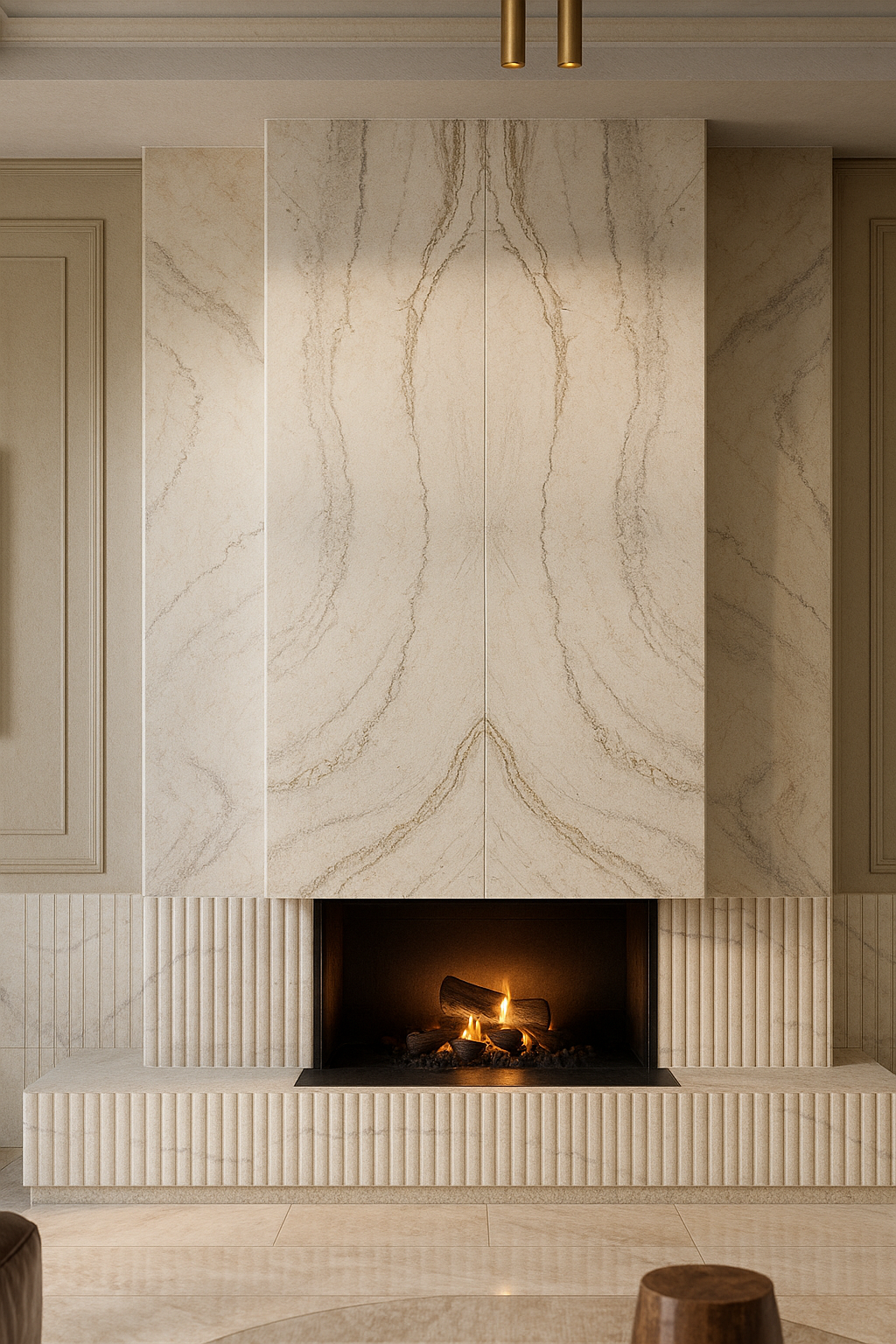 Luxury Cream Marble Fireplace Mantel