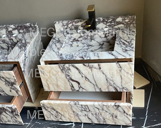 Calacatta Marble Sink Cabinet two drawer