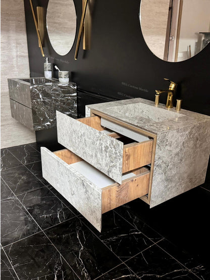 Handmade Tundra Gray marble vanity with two drawers