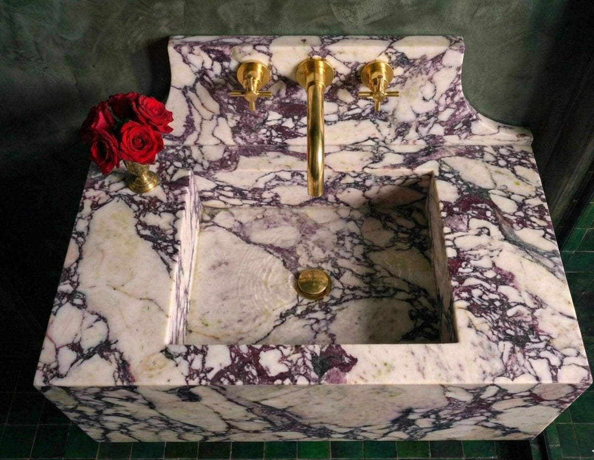 Calacatta Viola wall-mounted floating marble sink – view 2