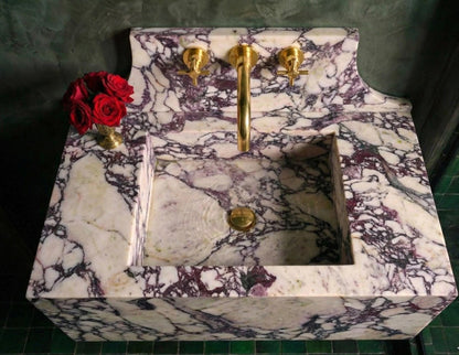 Calacatta Viola wall-mounted floating marble sink – view 2