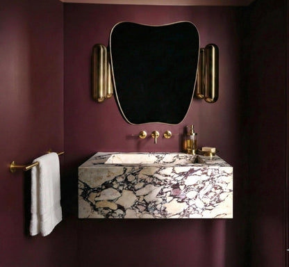 Custom Calacatta Viola floating marble vanity sink
