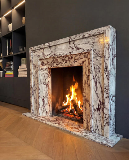 Calacatta Viola marble French-style fireplace mantel