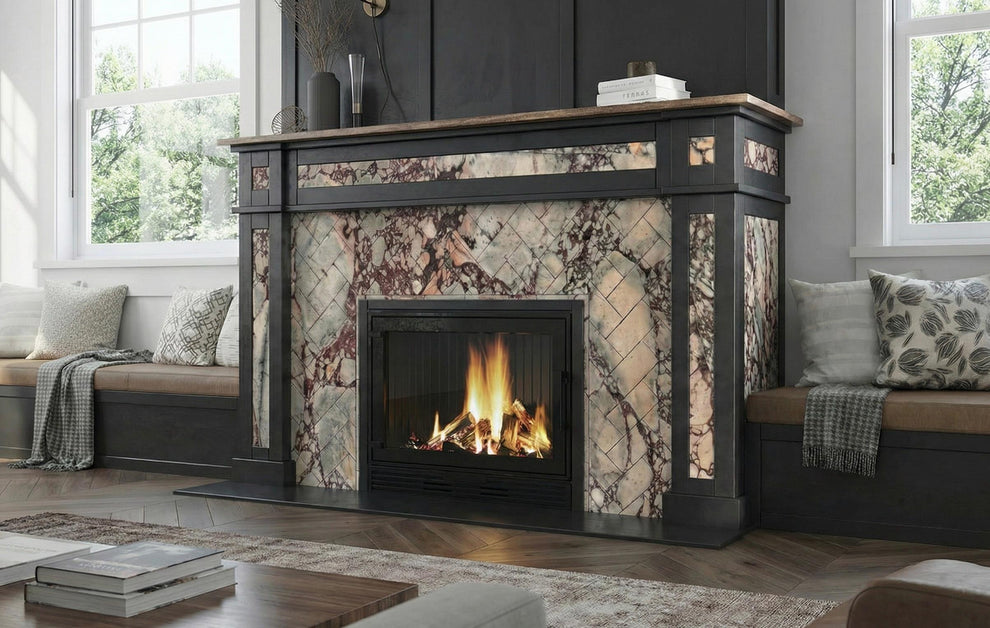 Limestone Qatar Custom Calacatta Viola Marble Fireplace Surround - Herringbone Tile, M ...