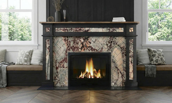 Custom Calacatta Viola Marble Fireplace Surround - Herringbone Tile, M ...