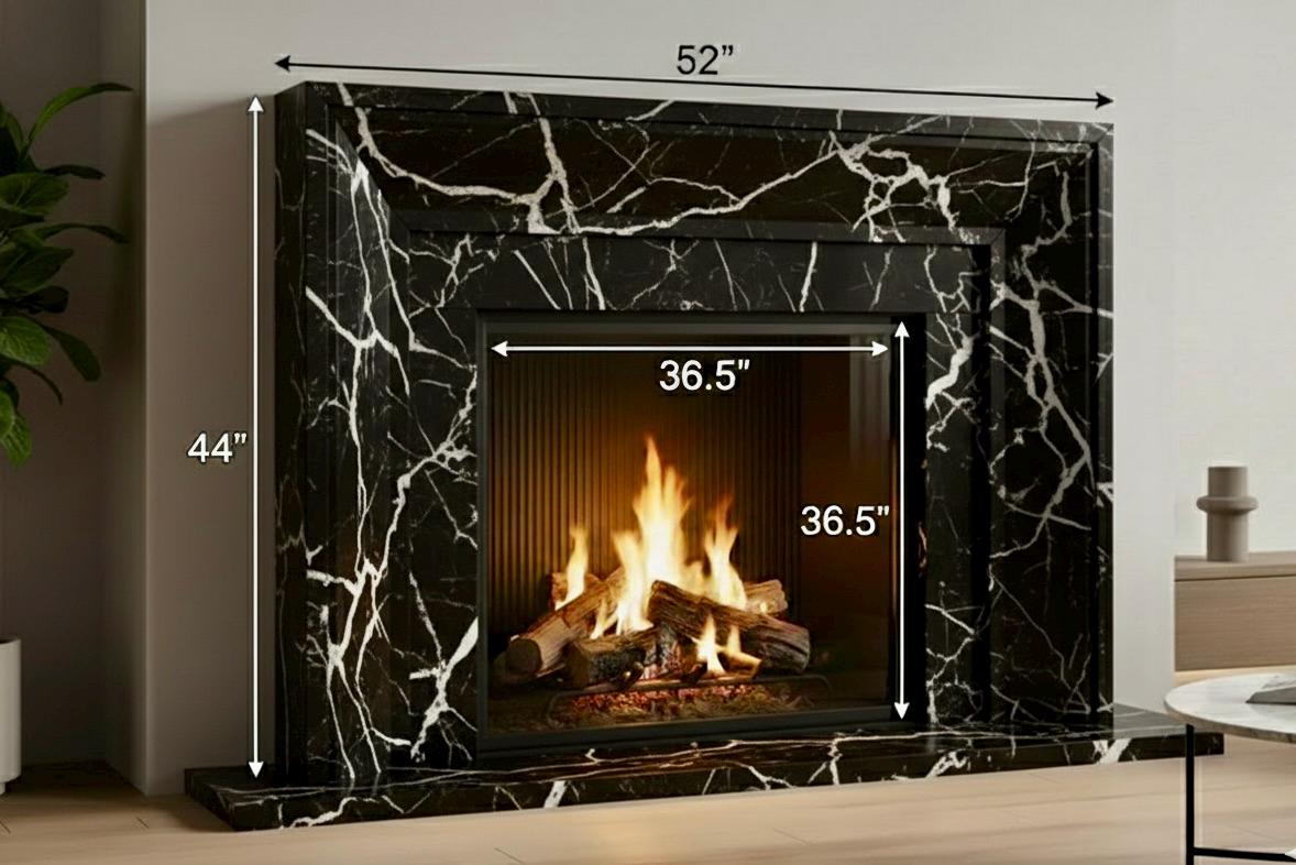 Custom black marble fireplace surround with white veining – view 2
