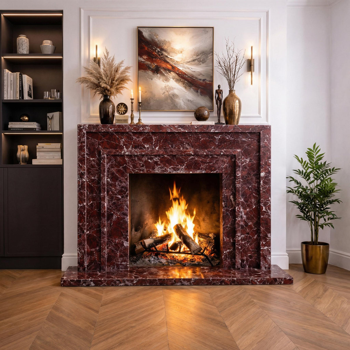 Rosso Levanto red marble fireplace surround – view 3