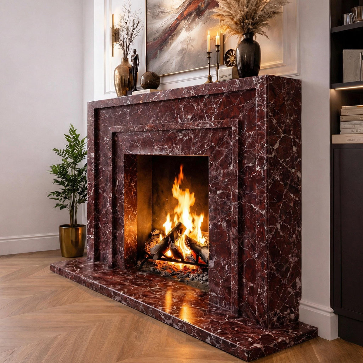 Rosso Levanto red marble fireplace surround