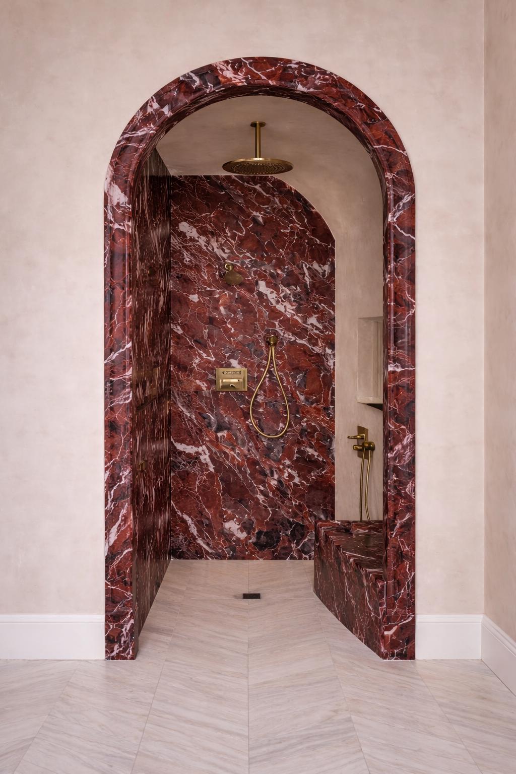 Rosso Levanto Arched Door Surround Accent  Marble Shower Door Trim for Bathroom Wall Cladding