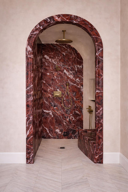 Rosso Levanto Arched Door Surround Accent  Marble Shower Door Trim for Bathroom Wall Cladding