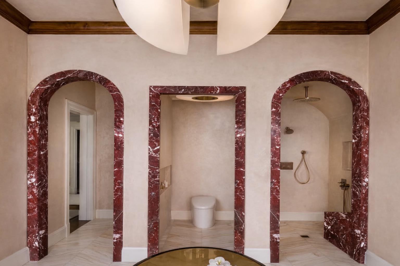 Rosso Levanto Arched Door Surround Accent  Marble Shower Door Trim for Bathroom Wall Cladding