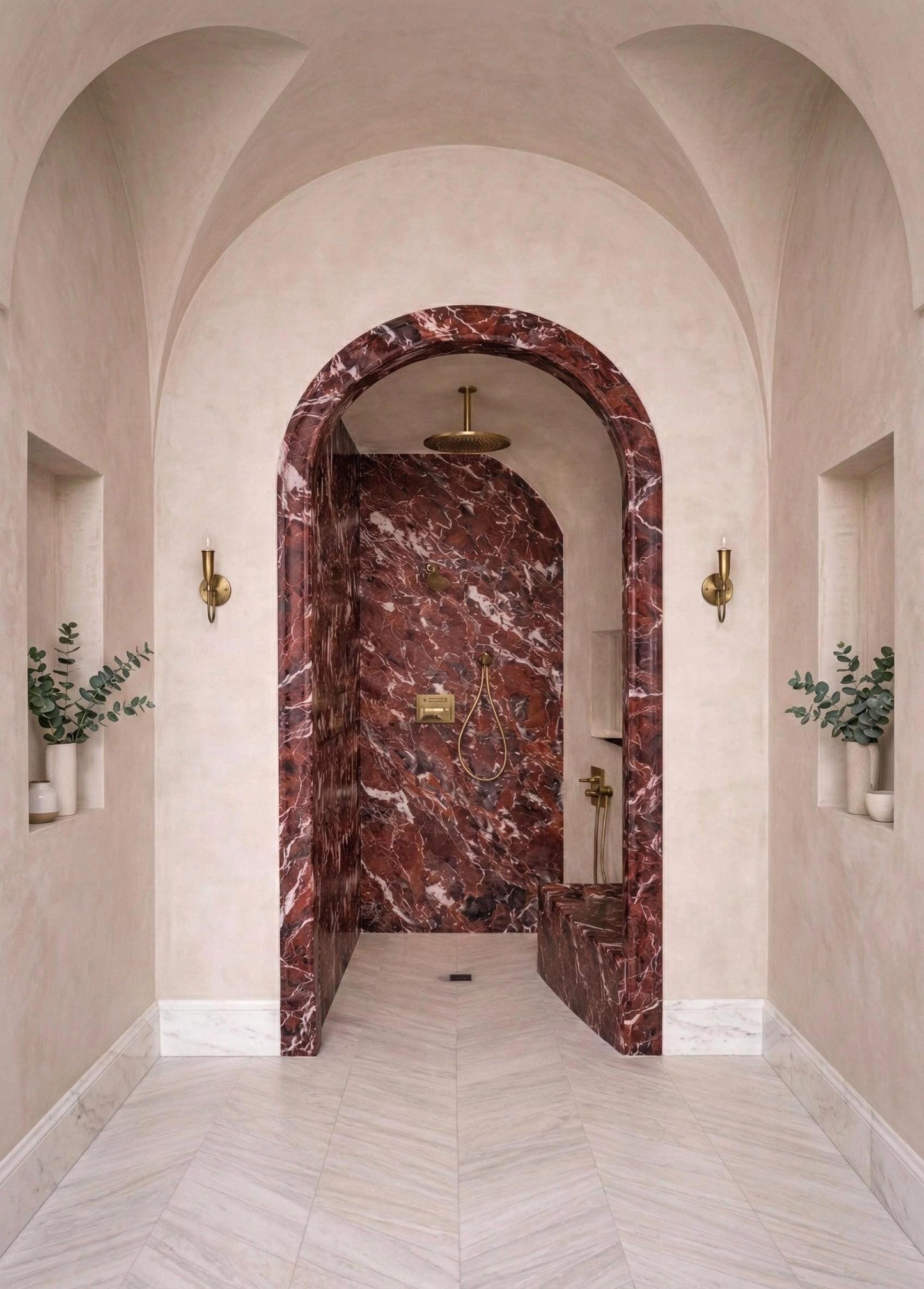 Rosso Levanto Arched Door Surround Accent  Marble Shower Door Trim for Bathroom Wall Cladding