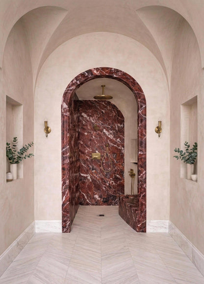 Rosso Levanto Arched Door Surround Accent  Marble Shower Door Trim for Bathroom Wall Cladding