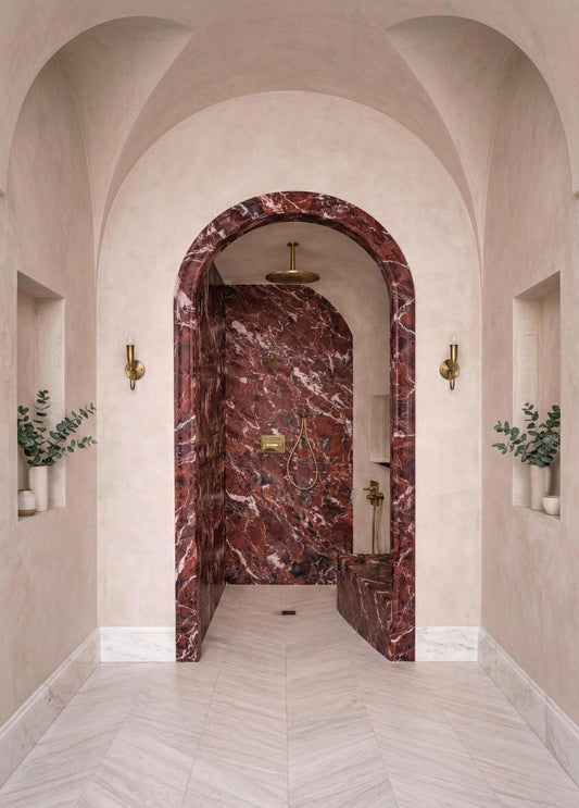 Rosso Levanto Arched Door Surround Accent  Marble Shower Door Trim for Bathroom Wall Cladding