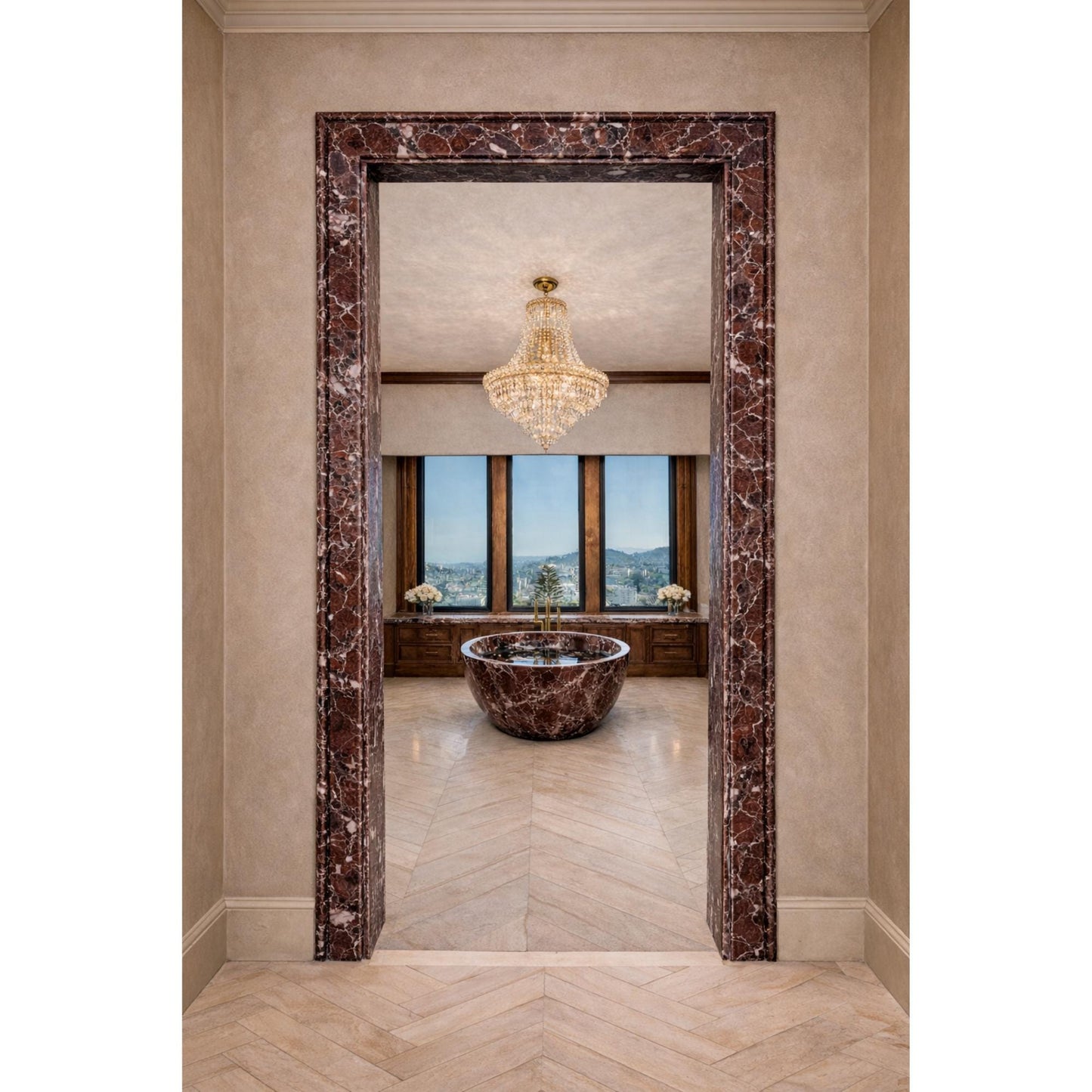 Red Marble Door Frame Surround Custom Bathroom Doorway Casing