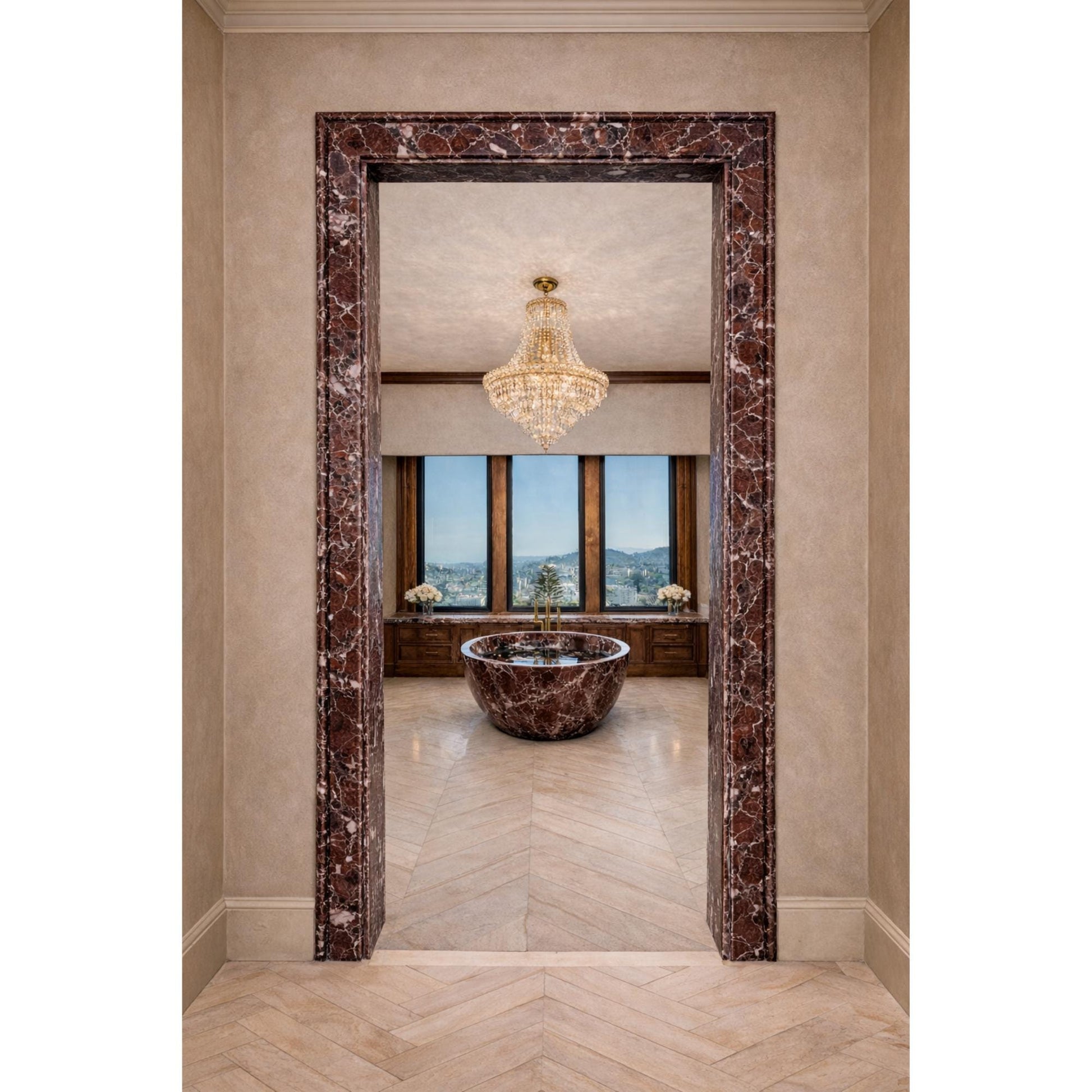 Red Marble Door Frame Surround Custom Bathroom Doorway Casing