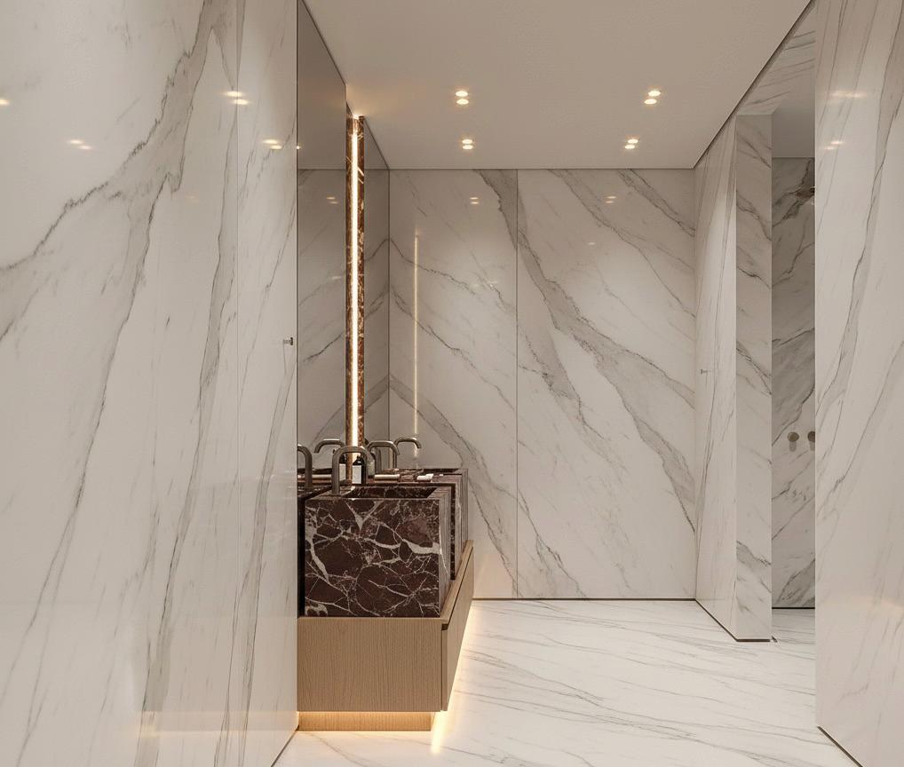 Freestanding Double Sink Vanity, Rosso Levanto Marble Basins, Oak Bathroom Cabinet, Modern Bath Design
