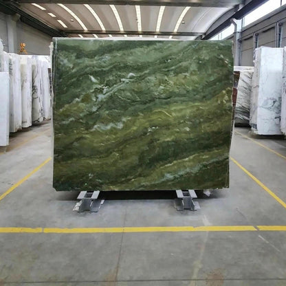 Green Marble Double Sink Vanity, Custom Oak Millwork, Luxury Japandi Bathroom Pedestal