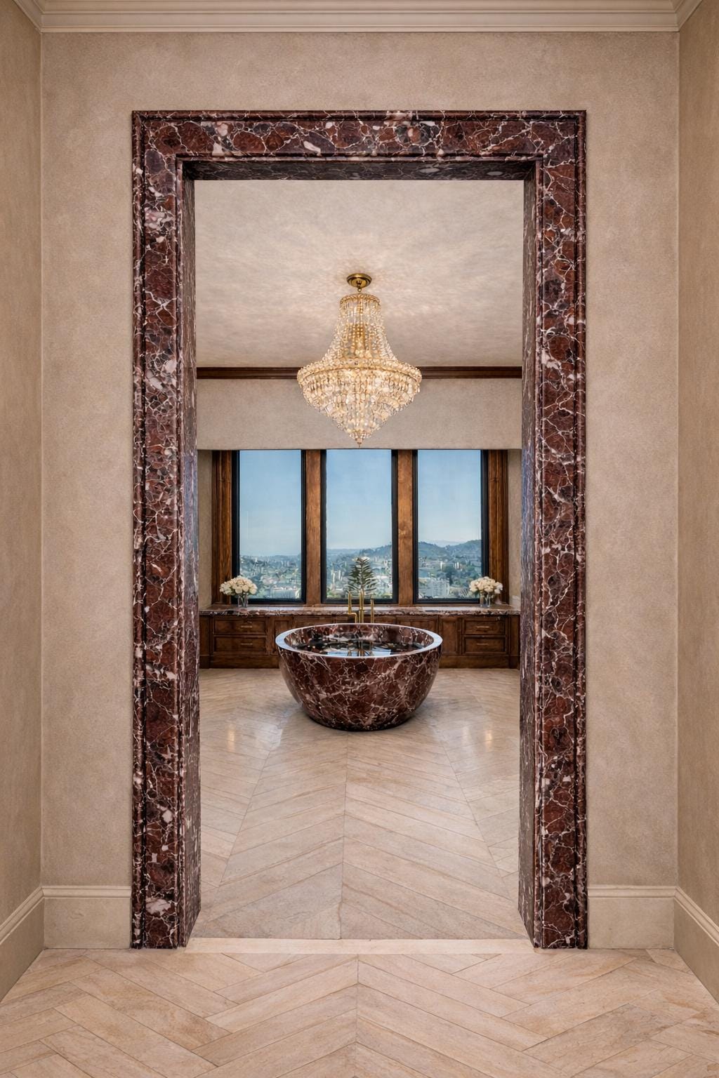 Red Marble Door Frame Surround Custom Bathroom Doorway Casing