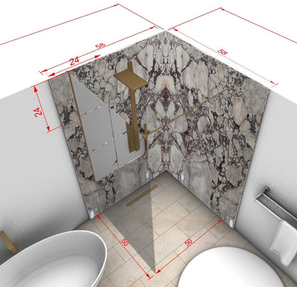 Calacatta Viola Shower Wall Cladding Bookmatched Slab Natural Stone Modular Tiles, Modern Bathroom Concept