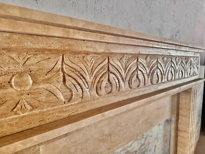 Honed travertine fireplace mantel with fluted pilasters – view 4