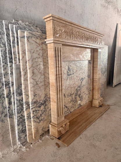 Honed travertine fireplace mantel with fluted pilasters – view 5
