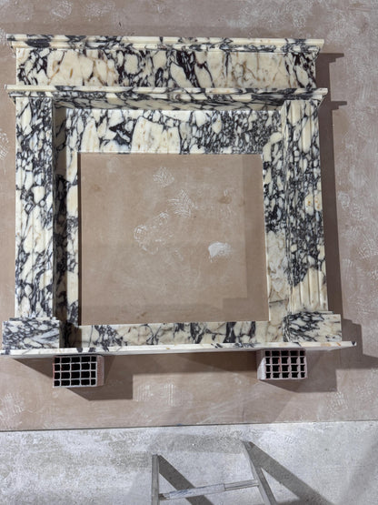 Viola Arabescato fluted marble fireplace mantel with bookmatched overmantel – view 5