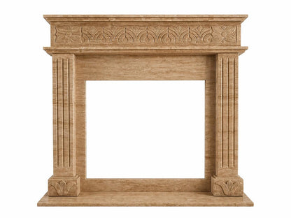 Honed travertine fireplace mantel with fluted pilasters – view 3