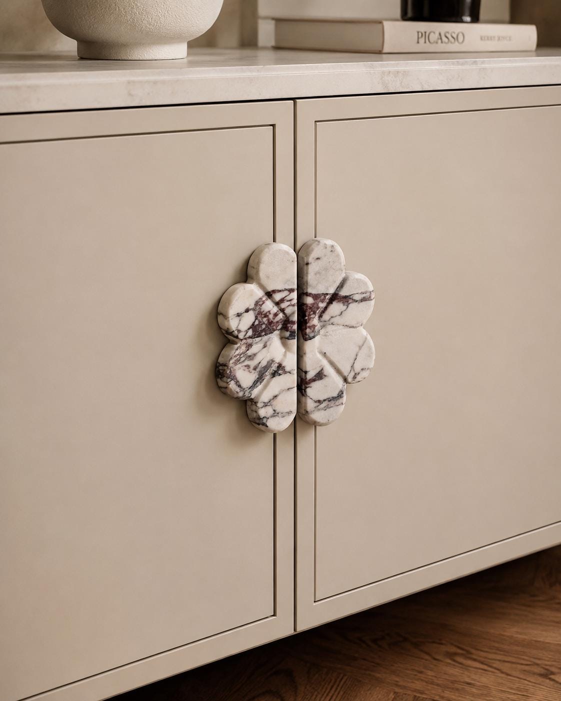 Calacatta Viola Marble Pull Handles - Stone Flower Knob - Kitchen Cabinet & Dresser Pull