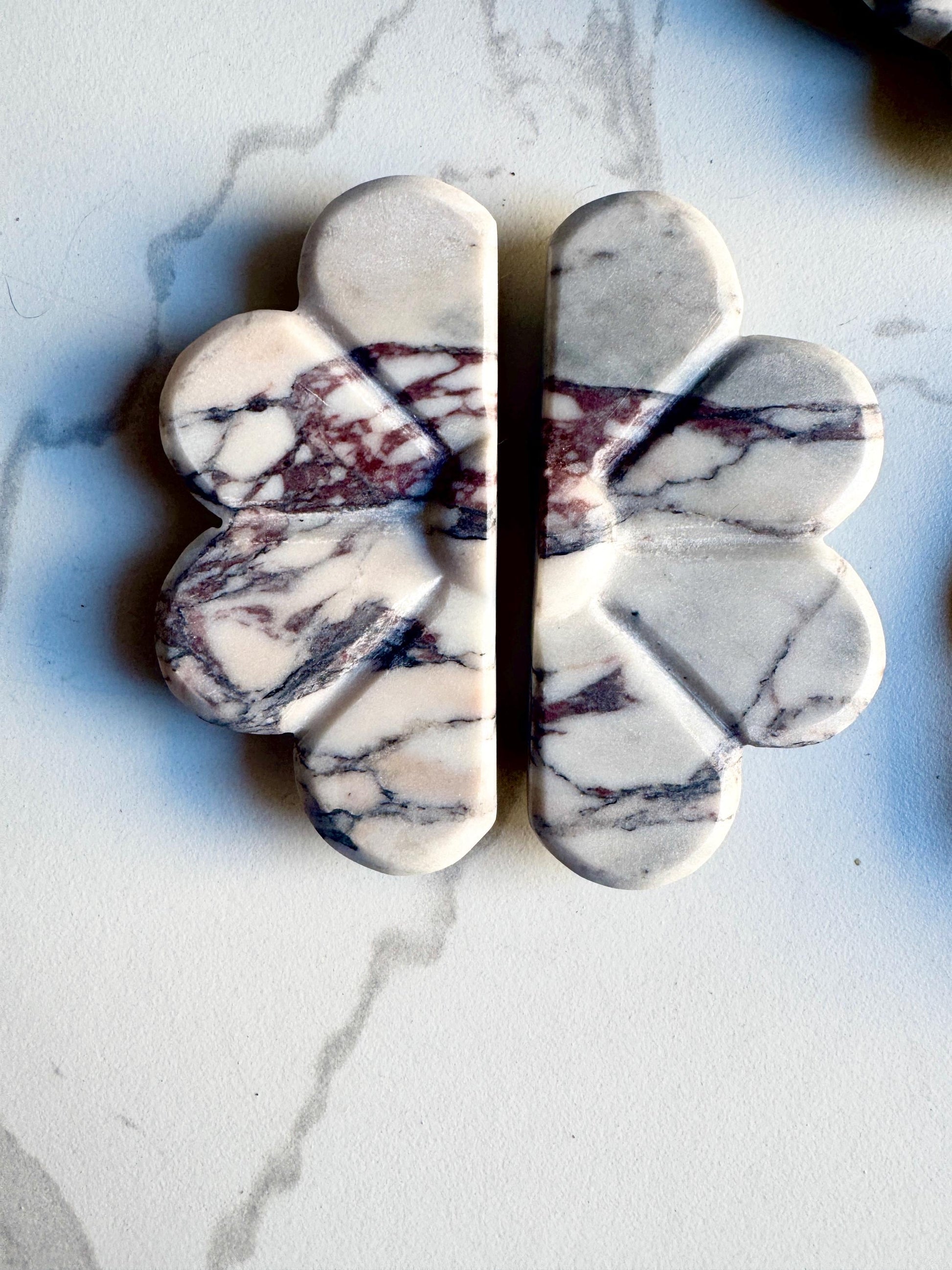Calacatta Viola Marble Pull Handles - Stone Flower Knob - Kitchen Cabinet & Dresser Pull