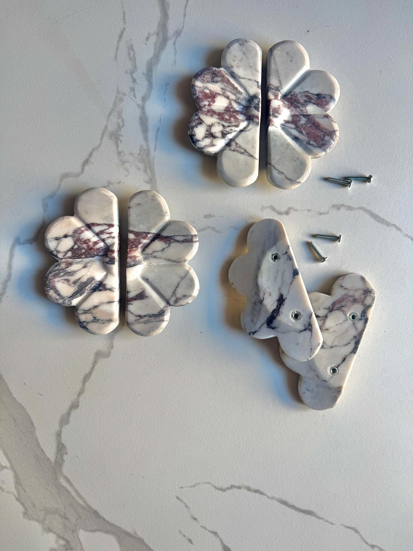 Calacatta Viola Marble Pull Handles - Stone Flower Knob - Kitchen Cabinet & Dresser Pull