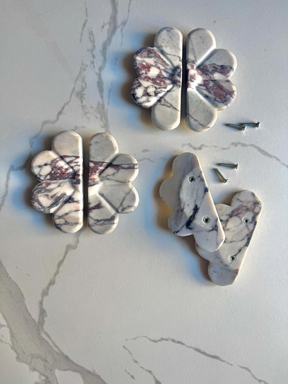 Calacatta Viola Marble Pull Handles - Stone Flower Knob - Kitchen Cabinet & Dresser Pull