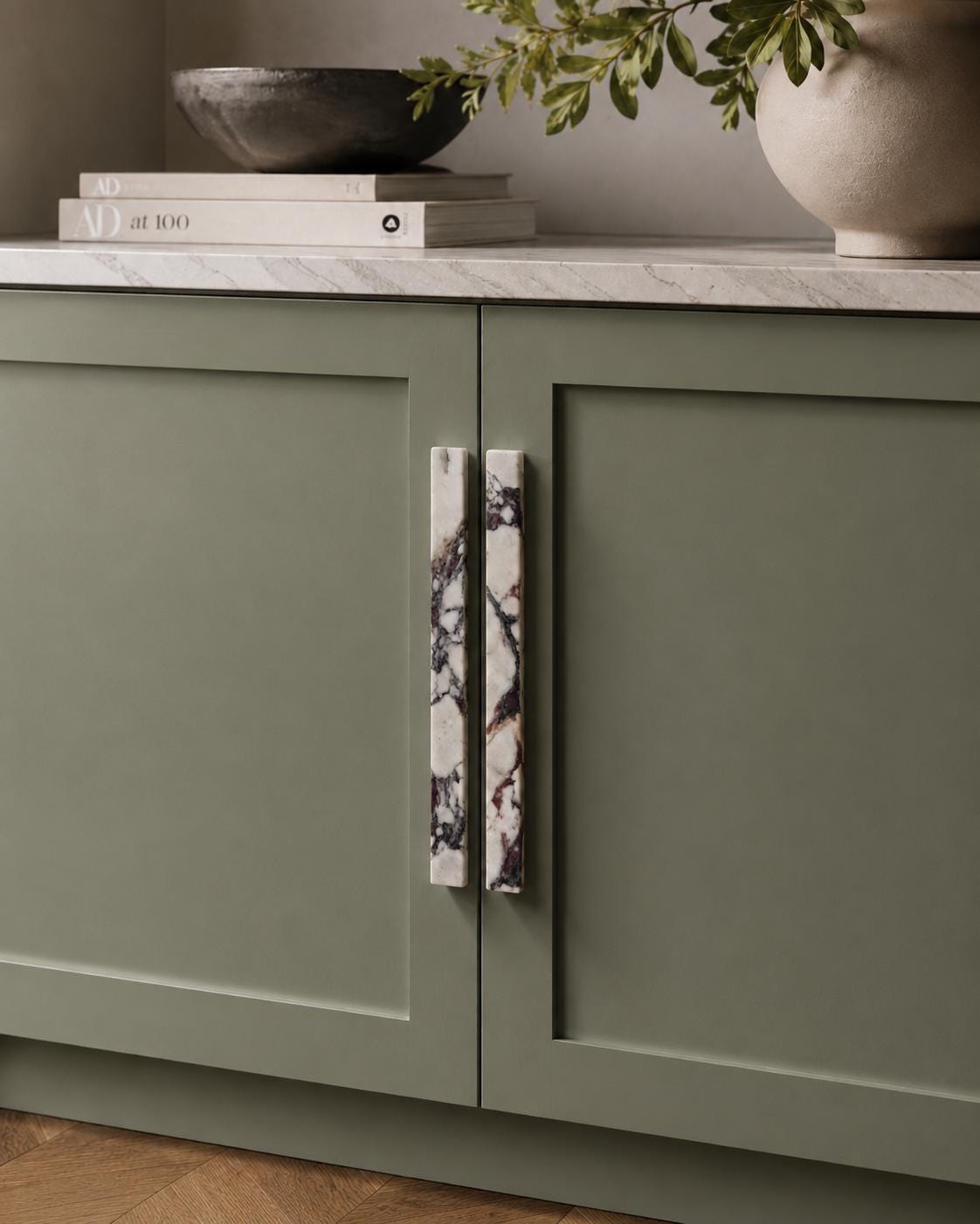 Long Marble Cabinet Bar Pulls, Calacatta Viola Appliance Handles
