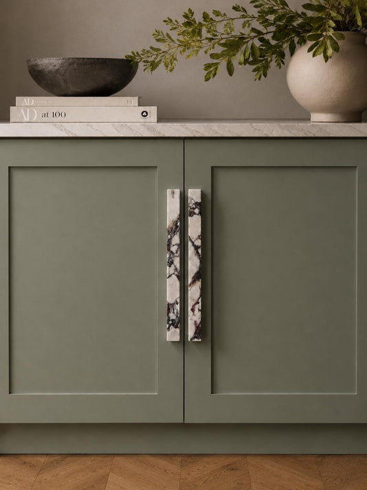 Long Marble Cabinet Bar Pulls, Calacatta Viola Appliance Handles