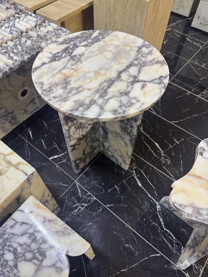 Round Calacatta Viola Marble Side Table, Luxury Accent End Table for Couch