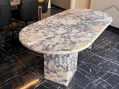 Calacatta Viola Marble Dining Table, Large Oval Stone Table with Double Pedestal Bases