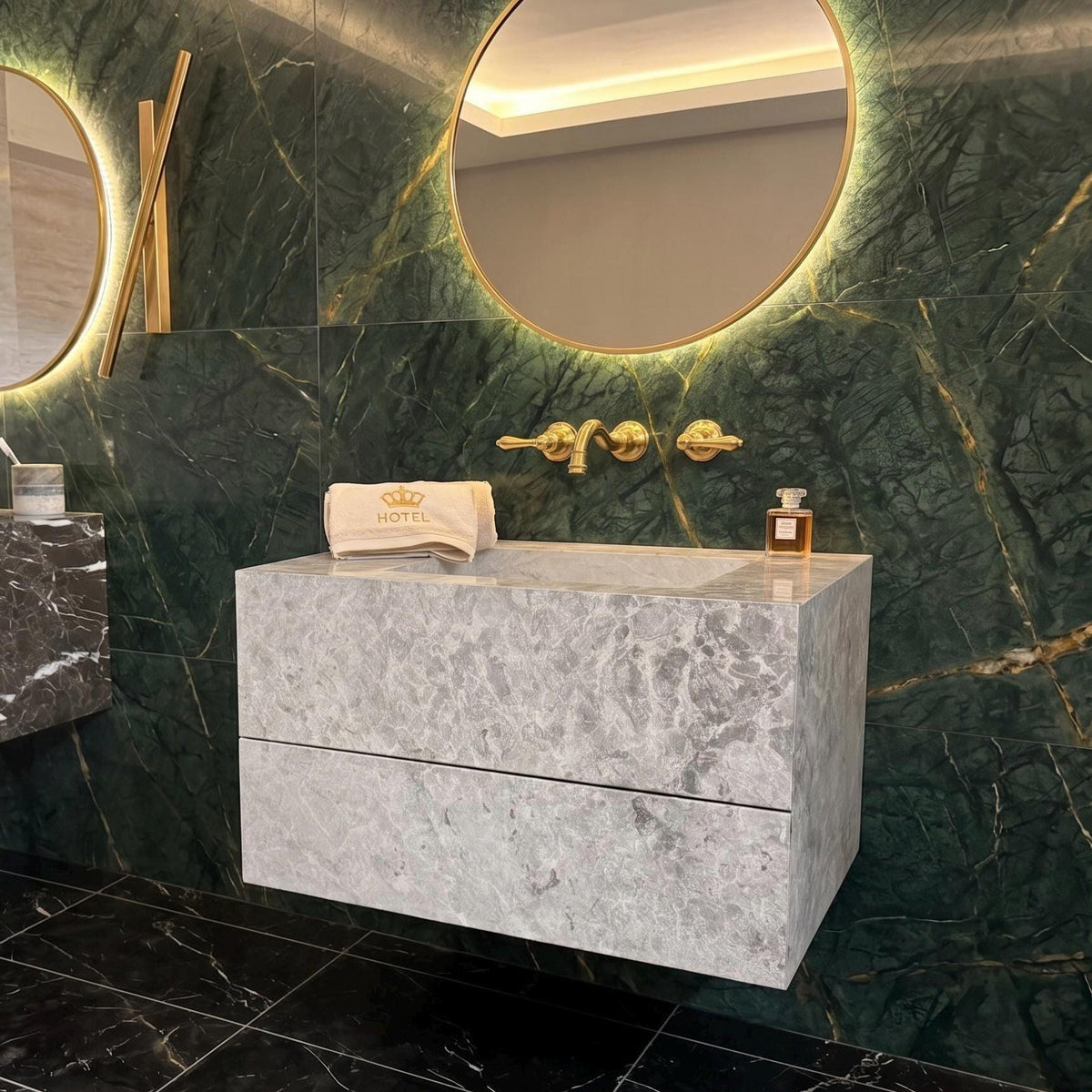 Tundra Gray marble floating vanity with two drawers, 24 inch – MEG Custom Marble