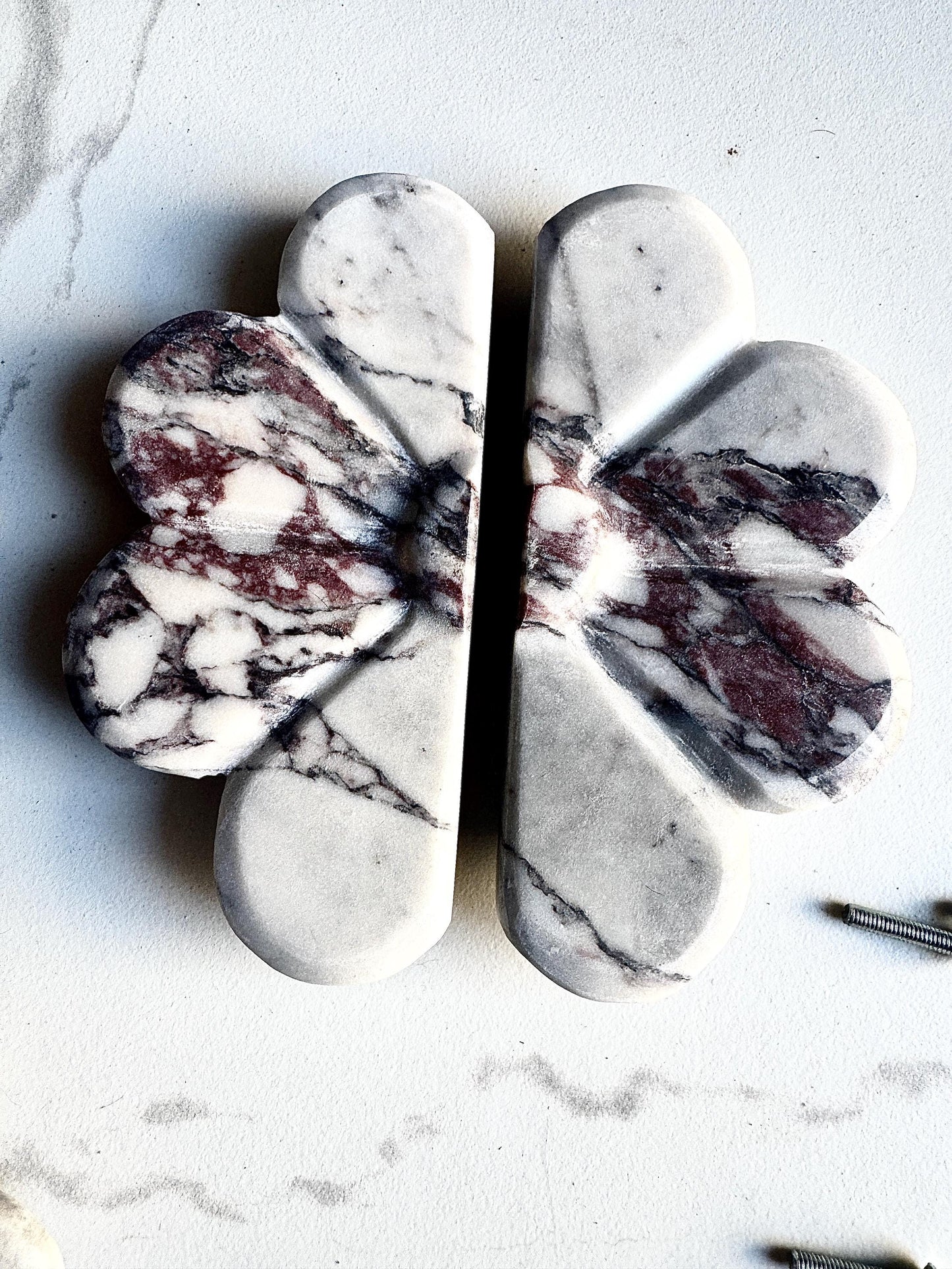 Calacatta Viola Marble Pull Handles - Stone Flower Knob - Kitchen Cabinet & Dresser Pull
