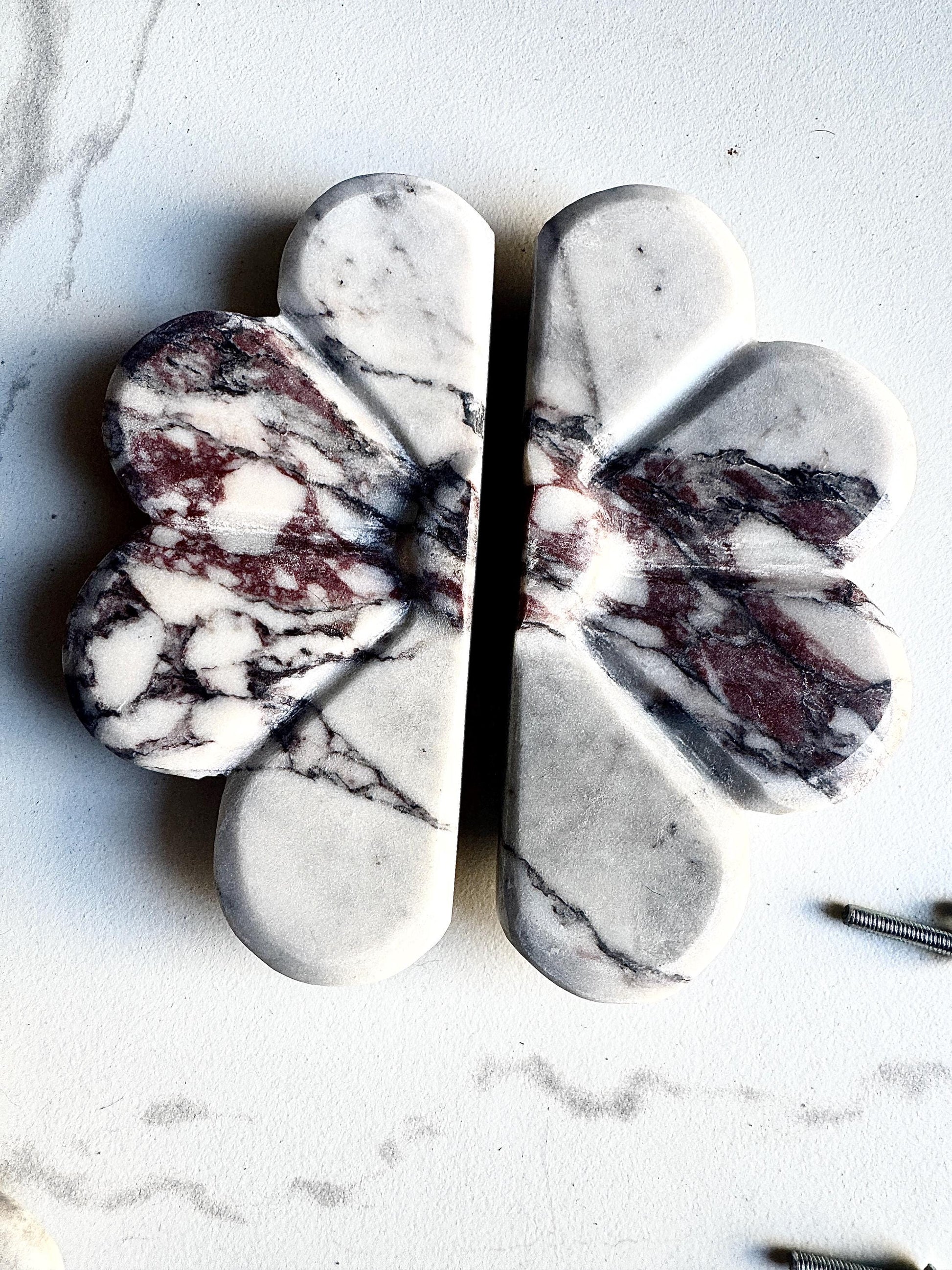Calacatta Viola Marble Pull Handles - Stone Flower Knob - Kitchen Cabinet & Dresser Pull