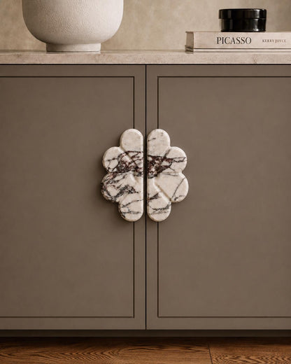 Calacatta Viola Marble Pull Handles - Stone Flower Knob - Kitchen Cabinet & Dresser Pull
