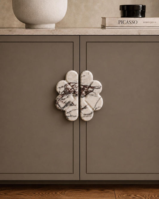 Calacatta Viola Marble Pull Handles - Stone Flower Knob - Kitchen Cabinet & Dresser Pull