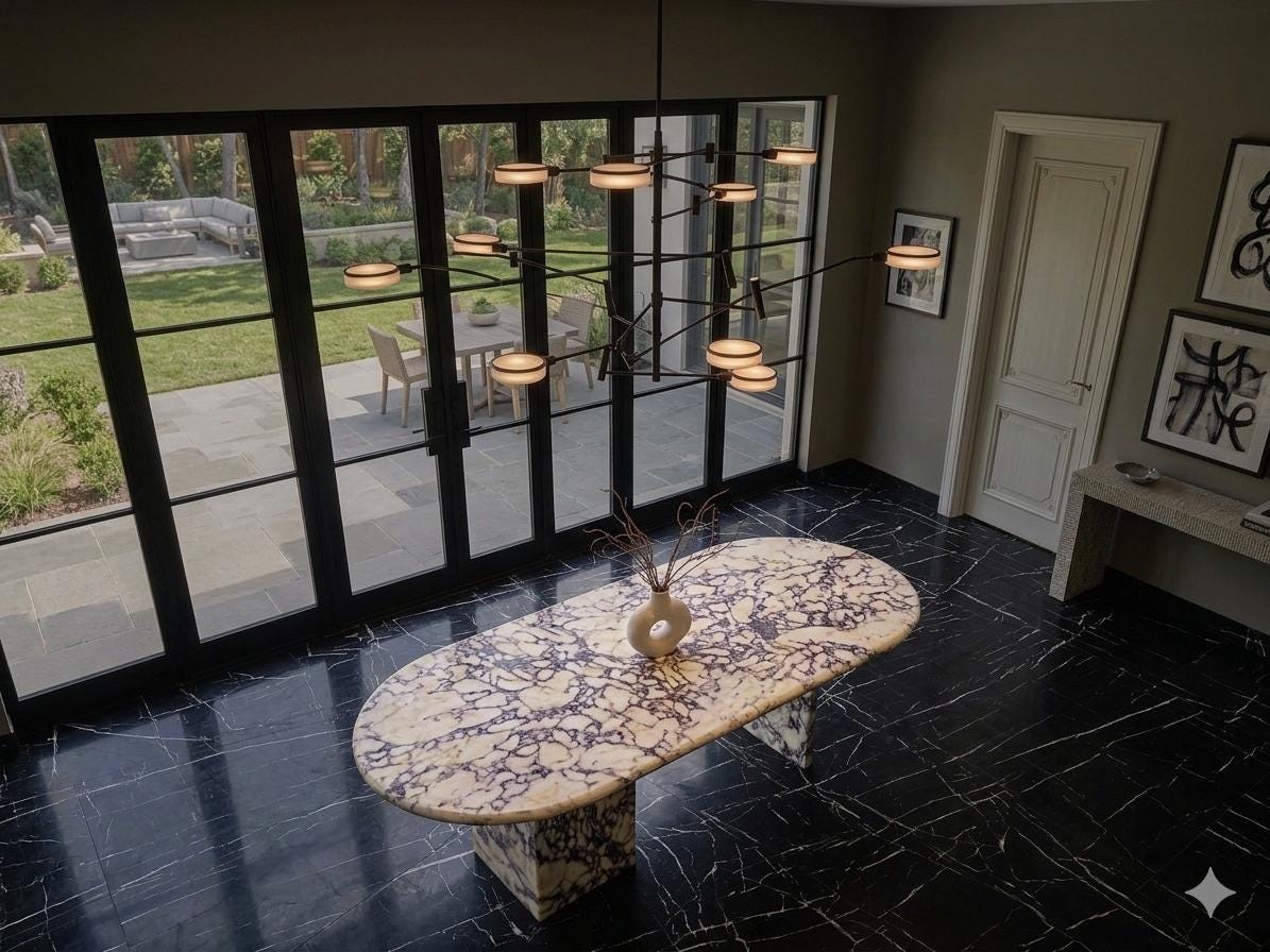 Calacatta Viola Marble Dining Table, Large Oval Stone Table with Double Pedestal Bases