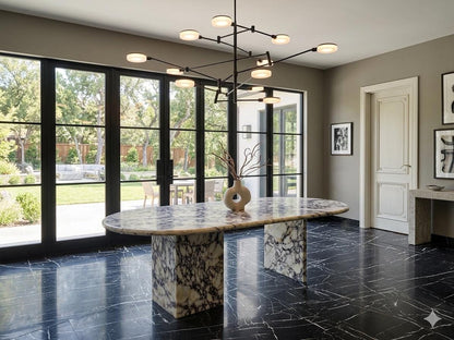 Calacatta Viola Marble Dining Table, Large Oval Stone Table with Double Pedestal Bases