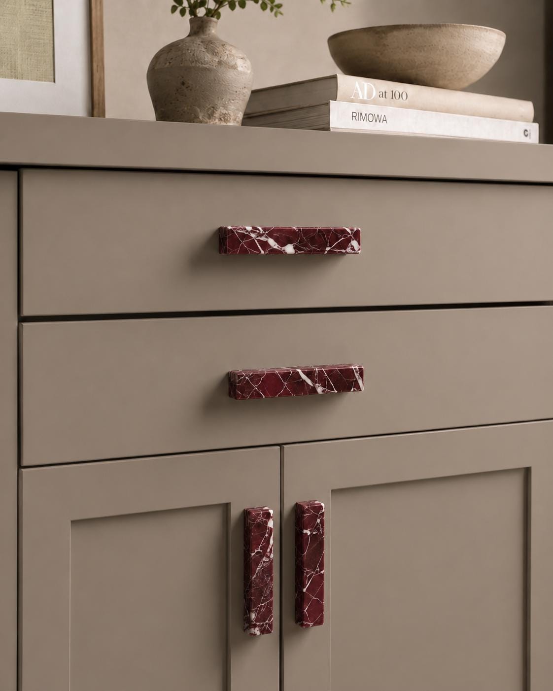 Rosso Levanto Marble U Shape Cabinet Handles, Burgundy Drawer Pulls