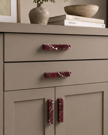 Rosso Levanto Marble U Shape Cabinet Handles, Burgundy Drawer Pulls