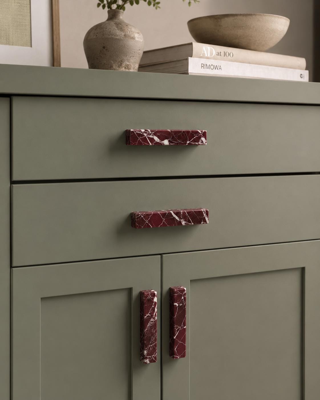 Rosso Levanto Marble U Shape Cabinet Handles, Burgundy Drawer Pulls