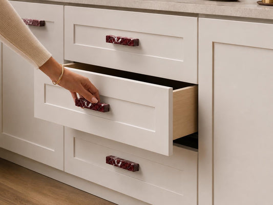 Rosso Levanto Marble U Shape Cabinet Handles, Burgundy Drawer Pulls