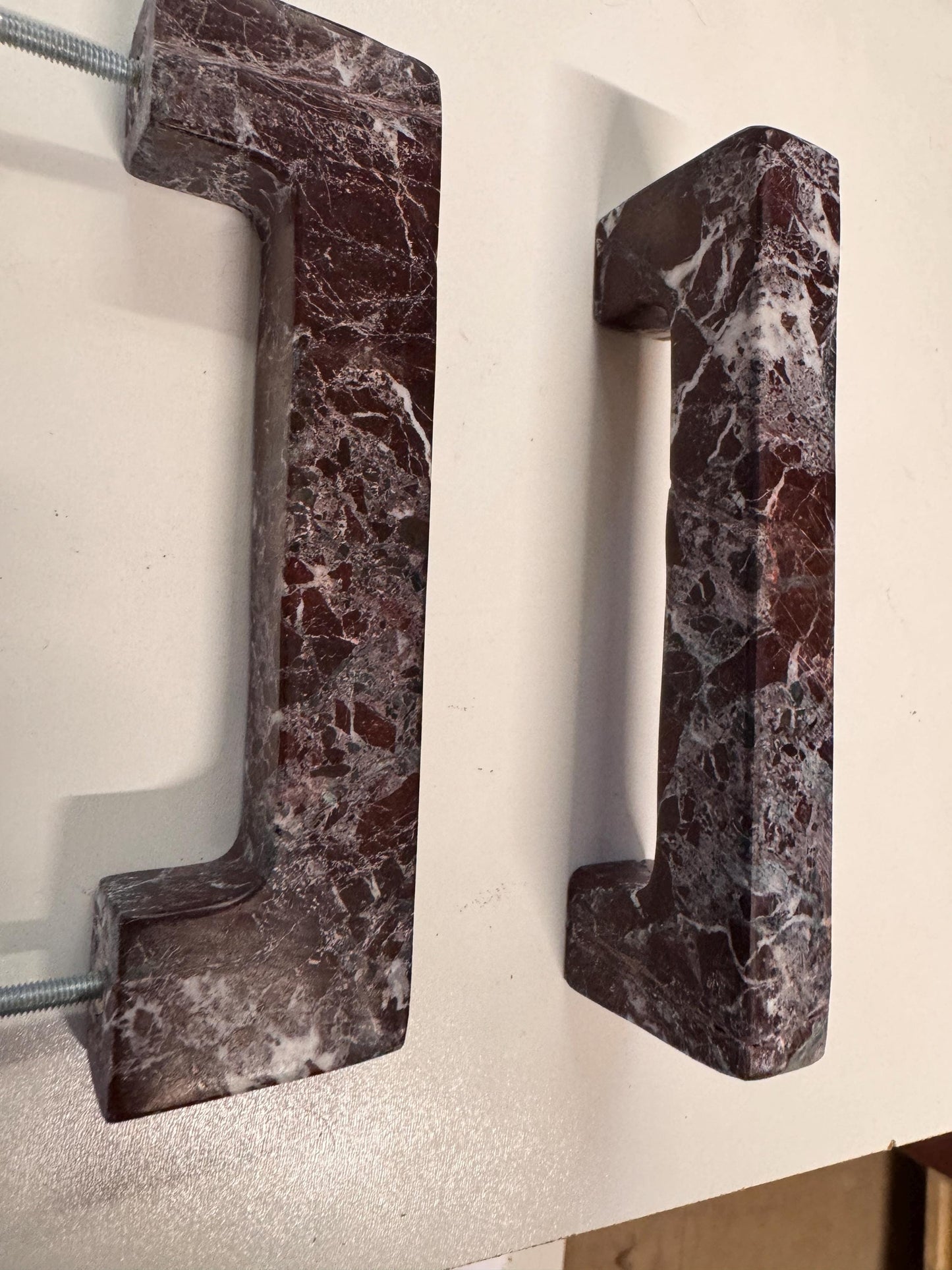 Rosso Levanto Marble U Shape Cabinet Handles, Burgundy Drawer Pulls
