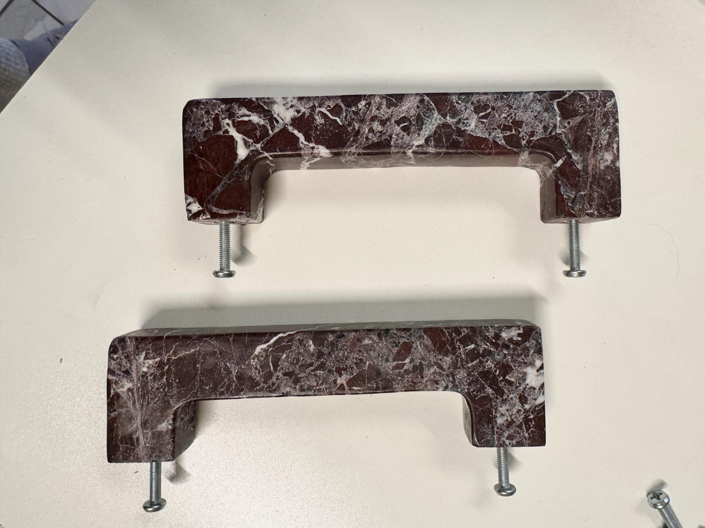 Rosso Levanto Marble U Shape Cabinet Handles, Burgundy Drawer Pulls