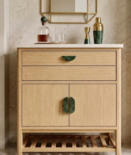 Modern Green Marble Cabinet Handles | Half Moon Stone Pulls